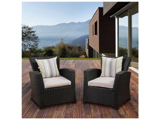 International Home Miami Atlantic Staffordshire 2 Piece Black Wicker Arm Chair Set with Light Grey Cushions