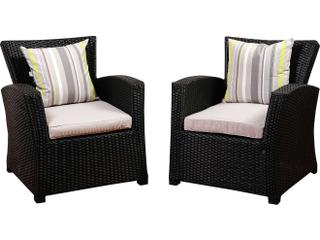International Home Miami Atlantic Staffordshire 2 Piece Black Wicker Arm Chair Set with Light Grey Cushions