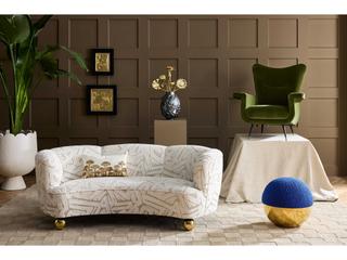 Jonathan Adler Alphaville Cirrus Cobalt Olympus Ivory Blue Upholstered Accent Stool