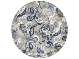 Calla Floral Grey Blue Round Indoor Outdoor Area Rug