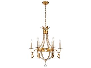 Lucas McKearn Monteleone 6-Light Gold Leaf Antique Crystal Glass Candelabra Chandelier