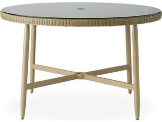 Fairview Wicker Round Glass Top Patio Dining Table with Umbrella Hole