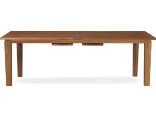 Teak Rectangular Double Butterfly Leaf Tapered Leg Patio Dining Table with Umbrella Hole