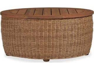 Tobago Wicker Round Antiqued Teak Top Patio Coffee Table