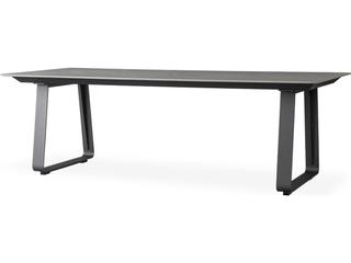 Universal Accessories Aluminum Rectangular Light Gray Corian Top Outdoor Patio Dining Table with Umbrella Hole