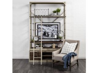 Mercana Brodie VI 57L x 20.5W x 94H Light Brown Wood Nickle Ladder Four Shelf Shelving Unit