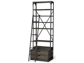 Mercana Brodie VII 32L x 22W x 94H Brown Wood Gun-Metal Bracing Four Shelf Shelving Unit