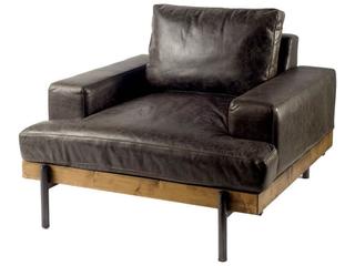 Mercana Colburne I Brown Leather Body Wood/Iron Frame Club Chair