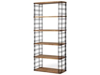 Mercana Bradie I 40L x 12W x 79H Brown Wood and Metal Frame Six Shelf Shelving Unit