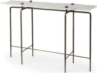 Mercana Pinera III 49L x 17W White Marble Top Gold-Toned Iron Base Console Table