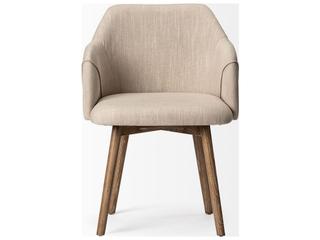 Mercana Ronald II Cream Fabric Wrap Brown Wooden Base Dining Chair