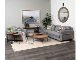 Mercana Roy II Castlerock Gray Upholstered and Brown Wood Frame Arm Chair