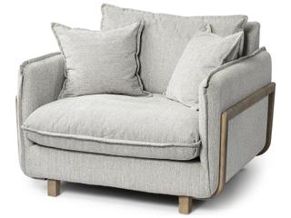 Roy II Frost Gray Upholstered and Brown Wood Frame Arm Chair