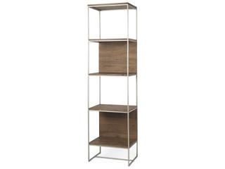 Mercana Morris II 19.75 x 15 x 72.5 Brown Wood and Silver Metal Frame 4 Shelf Shelving Unit