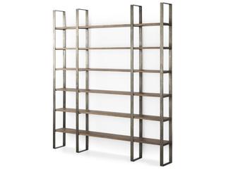 Mercana Taunton 80L x 10.5W x 90H Medium Brown Wood W/ Antique Nickel Metal Frame 6 Tier Shelving Unit