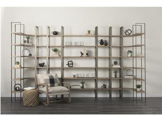 Mercana Taunton 80L x 10.5W x 90H Medium Brown Wood W/ Antique Nickel Metal Frame 6 Tier Shelving Unit