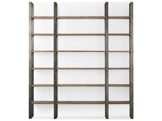 Mercana Taunton 80L x 10.5W x 90H Medium Brown Wood W/ Antique Nickel Metal Frame 6 Tier Shelving Unit