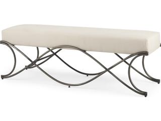 Ayla 55L x 17.6W x 18H Cream Fabric Seat W/ Antique Nickel Frame Bench