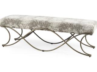 Ayla 55L x 17.6W x 18H Light and Dark Gray Fabric Seat W/ Antique Gold Metal Frame Bench
