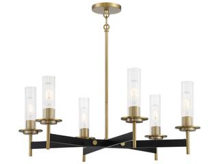 6-Light Baldwin Park Chandelier Coal Soft Brass Clear Ribbed Glass