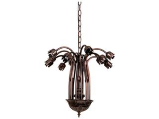 Meyda Pond Lily 7-Light Mahogany Bronze Blue Glass Bell Chandelier