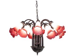 Tiffany 12-Light Pink White Pond Lily Chandelier in Mahogany Bronze
