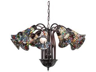 Tiffany Stained Glass Pond Lily 12-Light Chandelier in Mahogany Bronze