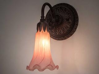 Meyda Pond Lily 1-Light Mahogany Bronze Pink Glass Wall Sconce