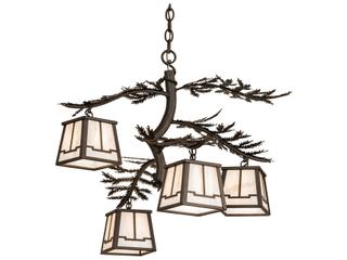 Pine Branch Valley View 4-Light Lantern Chandelier in Oil Rubbed Bronze with Black Glass Panels