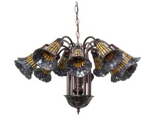 Meyda Stained Glass Pond Lily 12-Light Mahogany Bronze Bell Chandelier