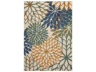 Aloha Tropical Floral Indoor Outdoor Area Rug in Blue Green