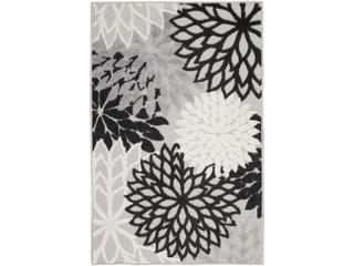Aloha Floral Rectangle Indoor Outdoor Area Rug in Black and White