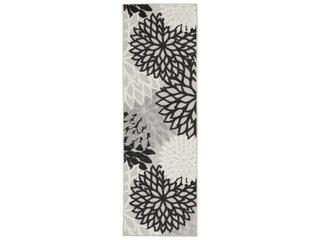 Aloha Floral Runner Area Rug in Black White