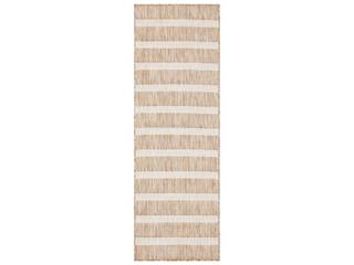 Positano Striped Runner Area Rug in Beige Ivory