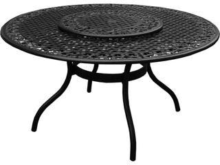 Oakland Living Modern Aluminum 59'' Large Black Round Outdoor Dining Set with Lazy Susan and Six Chairs