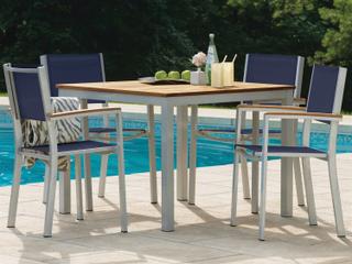 Oxford Garden Travira Aluminum Flint 5 Piece Outdoor Patio Dining Set with Ink Pen Sling