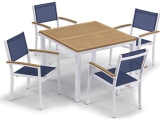 Oxford Garden Travira Aluminum Chalk 5 Piece Patio Dining Set with Ink Pen Sling