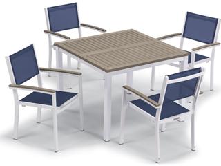 Oxford Garden Travira Aluminum Chalk 5 Piece Outdoor Patio Dining Set with Ink Pen Sling