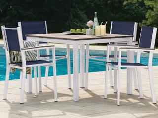 Oxford Garden Travira Aluminum Chalk 5 Piece Outdoor Patio Dining Set with Ink Pen Sling