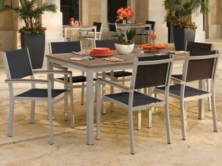 Oxford Garden Travira Aluminum Flint 7 Piece Patio Dining Set with Black Sling