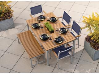 Oxford Garden Travira Aluminum Flint 6 Piece Outdoor Patio Dining Set with Ink Pen Sling