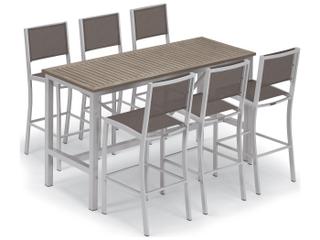 Oxford Garden Travira Aluminum Flint 7 Piece Bar Set with Cocoa Sling
