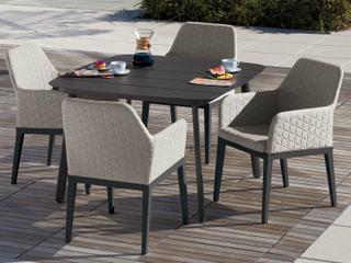 Oxford Garden Oland Aluminum Carbon 5 Piece Outdoor Patio Dining Set with Canvas Granite Cushions
