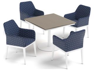 Oxford Garden Oland Aluminum Chalk 5 Piece Outdoor Patio Dining Set with Spectrum Indigo Cushions