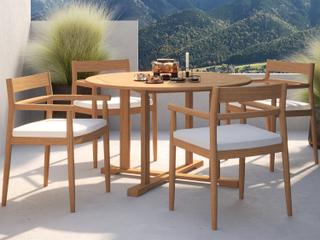 Oxford Garden Lido Teak Natural 5 Piece Outdoor Dining Set with Sunbrella Bliss Linen Cushions