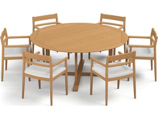 Oxford Garden Lido Teak Natural 7 Piece Outdoor Patio Dining Set with Sunbrella Bliss Linen Cushions