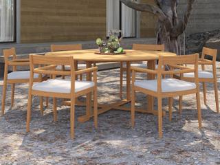 Oxford Garden Lido Teak Natural 7 Piece Outdoor Patio Dining Set with Sunbrella Bliss Linen Cushions
