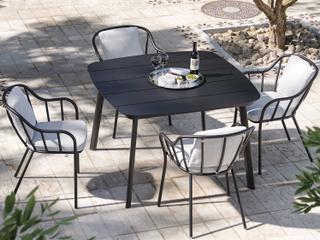 Oxford Garden Eiland Aluminum Carbon 5 Piece 45'' Square Patio Dining Set with Bliss Linen