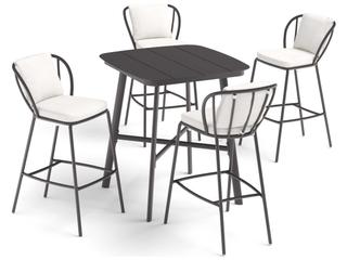 Oxford Garden Eiland Aluminum Carbon 5 Piece 36'' Square Bar Set with Bliss Linen Cushion
