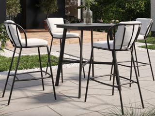 Oxford Garden Eiland Aluminum Carbon 5 Piece 36'' Square Bar Set with Bliss Linen Cushion